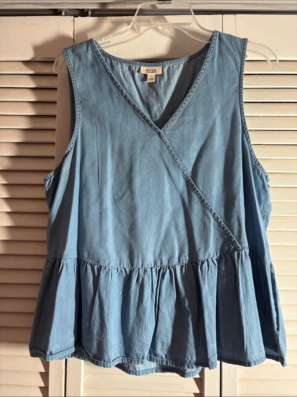 a.n.a Light Blue Sleeveless Peplum V-Neck Tank Top
